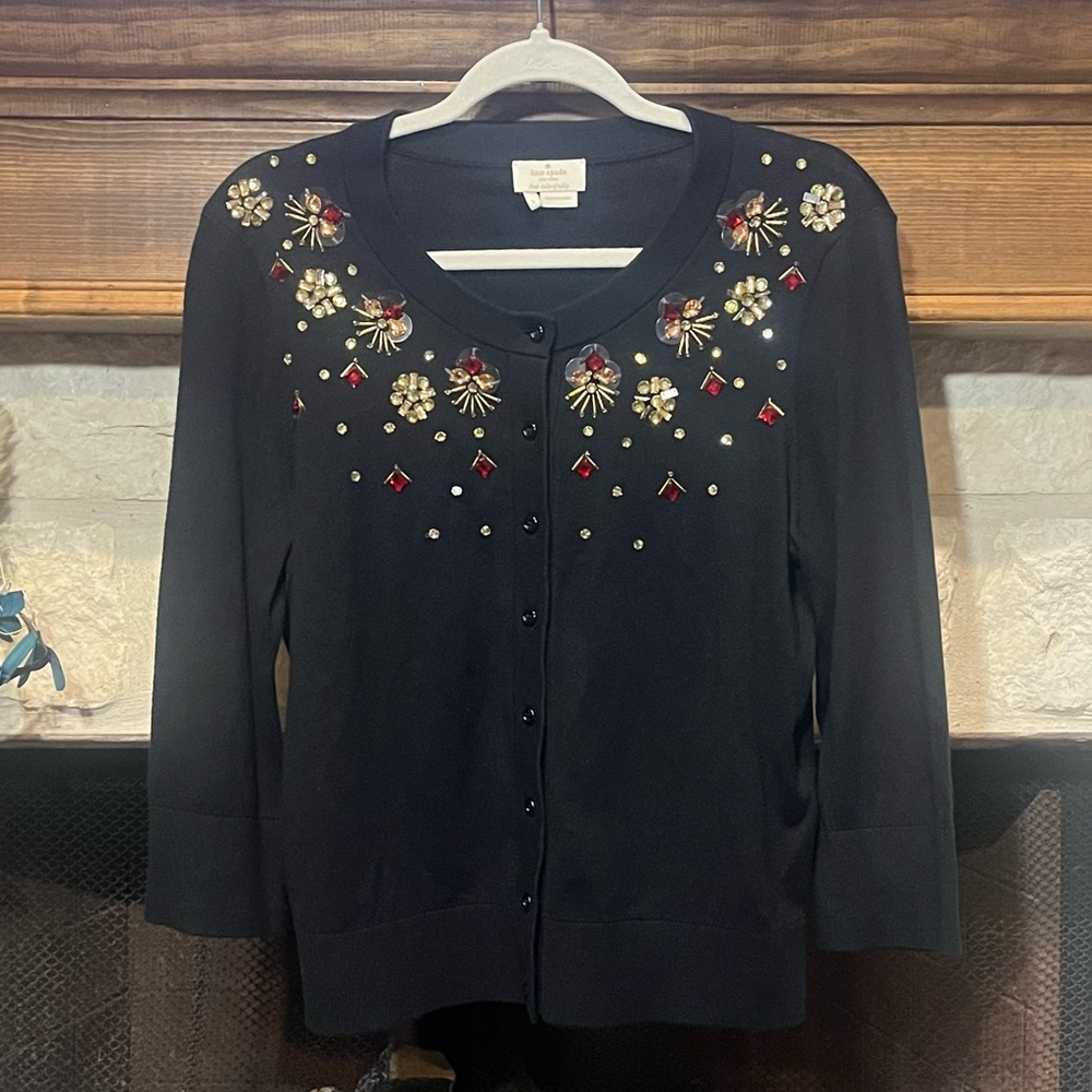 Kate Spade Kati Jewel Embellished Black Cardigan Sweater